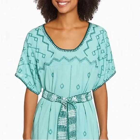 Zara Mint Green Embroidered Dress Midi Dress Kaftan Size extra small - Picture 8 of 13